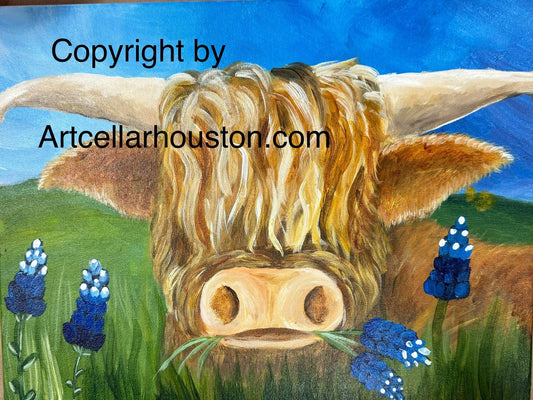 Fri, Mar 29th, 1130-130p “My Bluebonnet Cow” Private Houston (MOBILE) Kids Paint Party