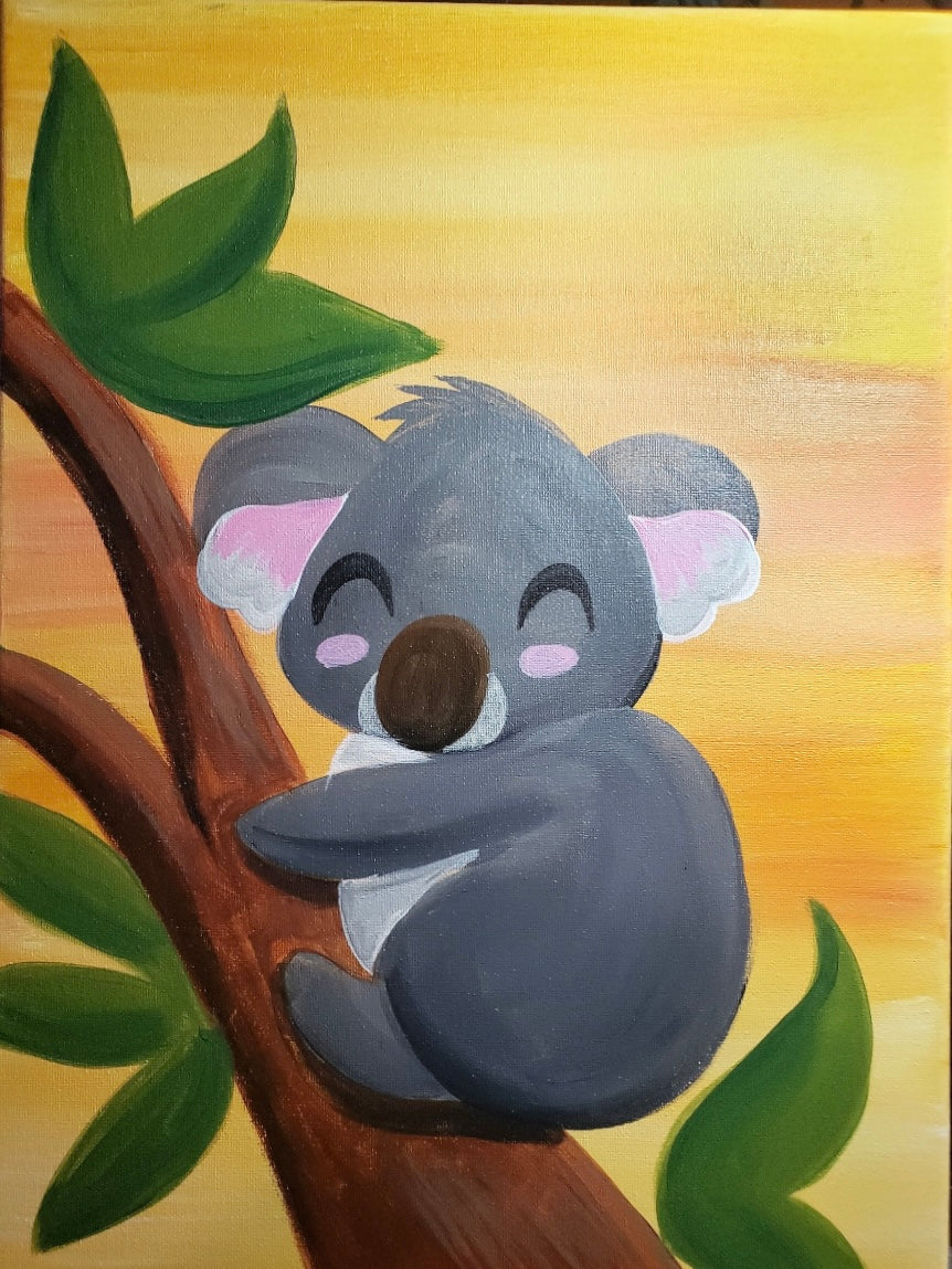 Wed, Apr 20th, 4-6P Kids Paint: "Koala Sunshine" Public Houston Acrylic Painting Class