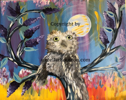 Sun, Feb 16th, 1-3P “Owl at the Moon” Houston Private Kids Paint Party